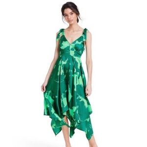 ALEXIS Tie Strap Asymmetrical Hem Dress Green XXS